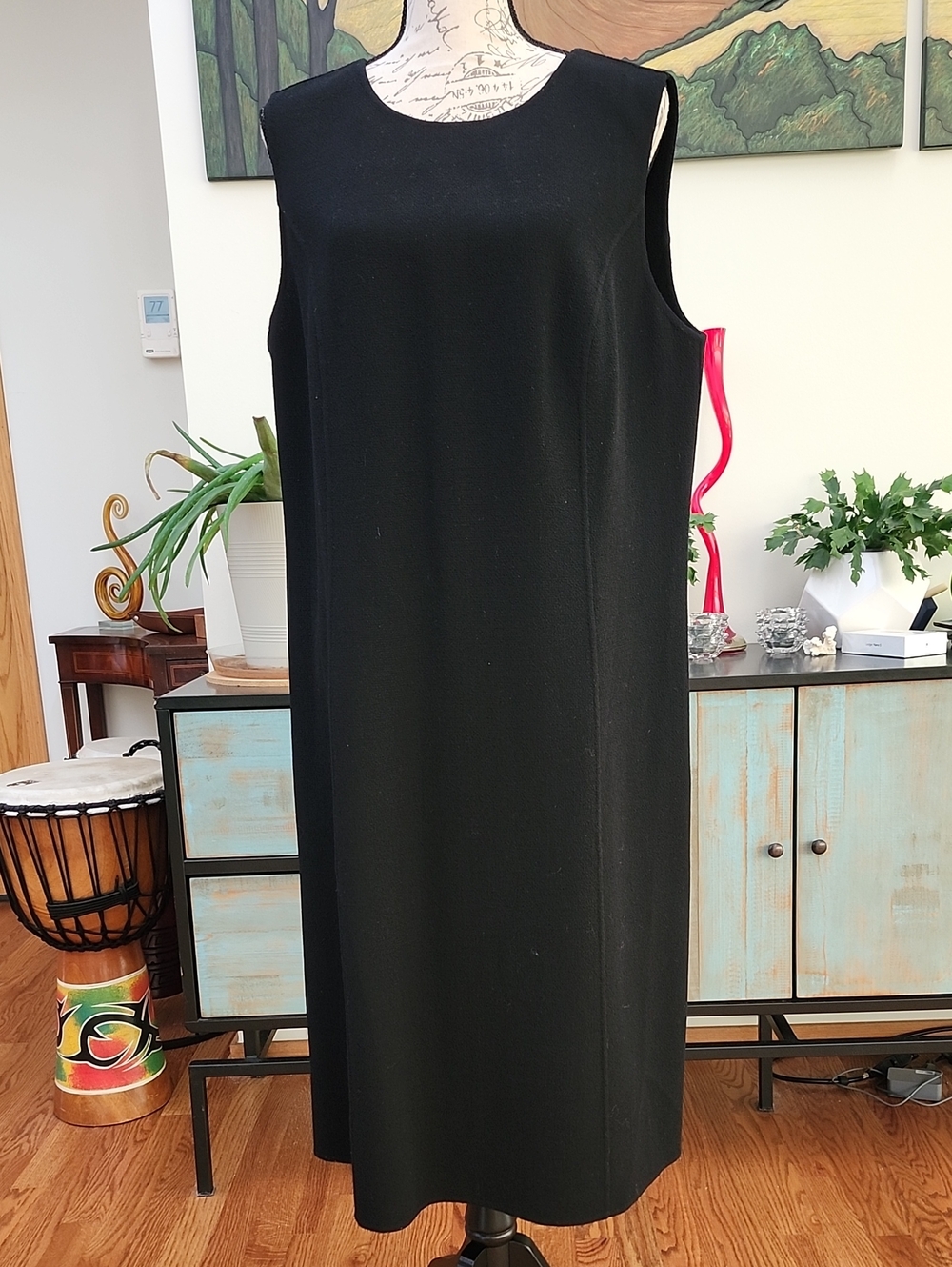 Linda Allard Ellen Tracy Black Sleeveless Midi Dress NWT Size 14